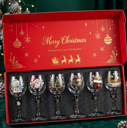 Pack de 6 copas de vino navideñas JollyVibe en su caja de regalo